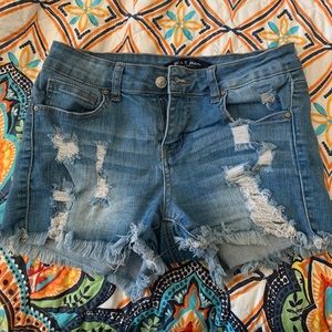 Light wash, distressed jean shorts